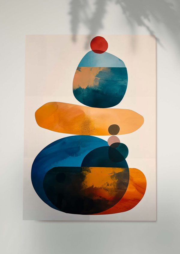 Minimalist abstract artwork featuring vibrant, fluid shapes.