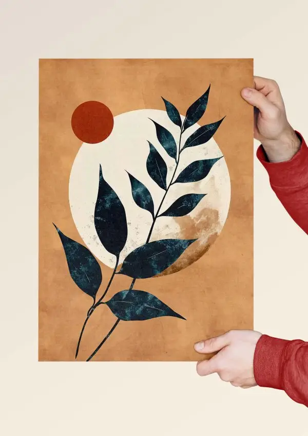 Modern plant silhouette on a tan and cream background.