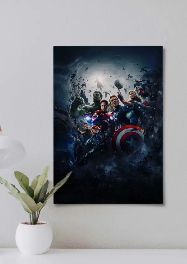 Marvel superheroes assembled with Iron Man, Thor, and Captain America.
