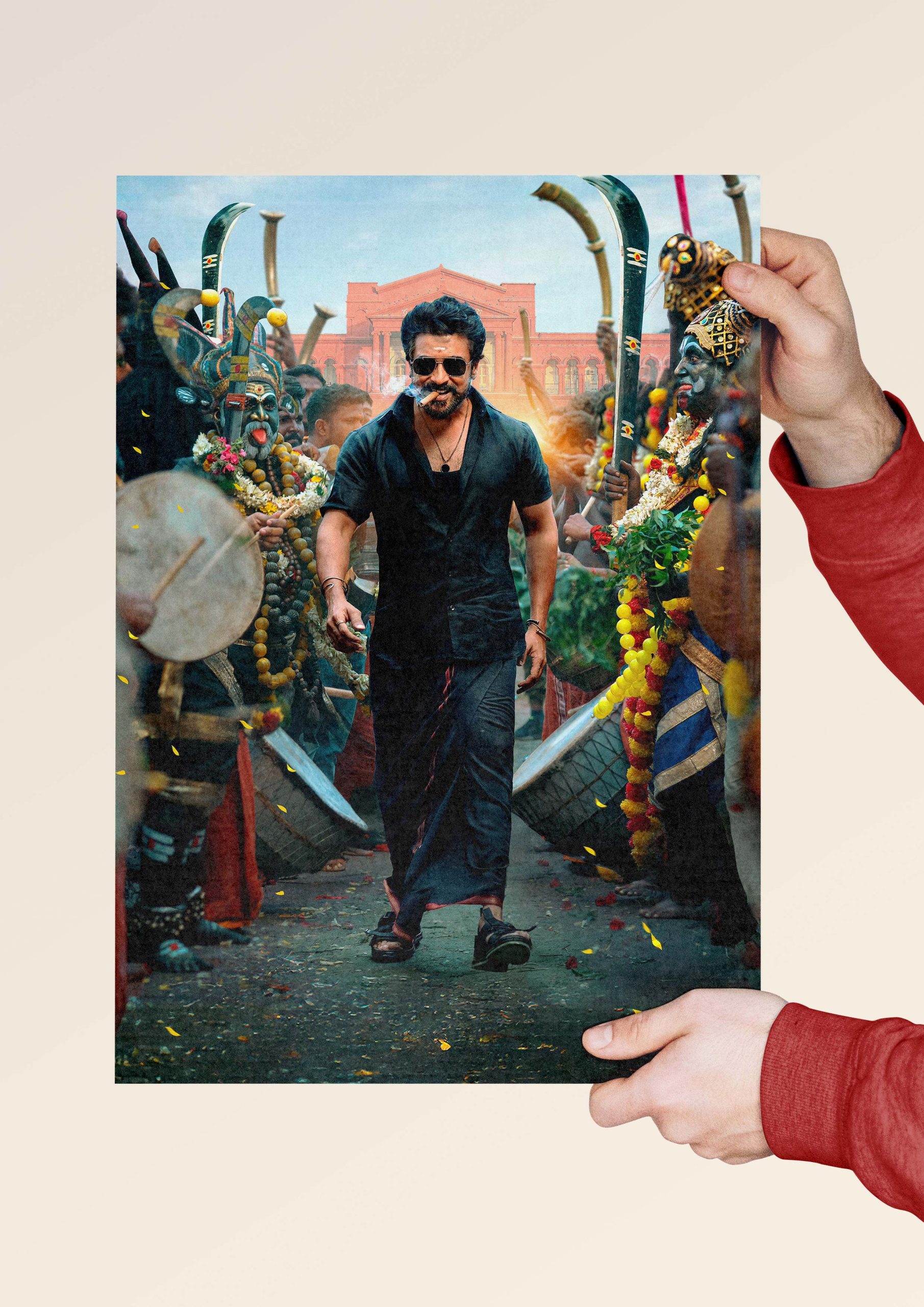 Tamil movie Karuppu poster featuring Suriya in traditional attire.