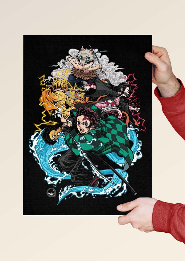 Action-packed Japanese anime wall art print