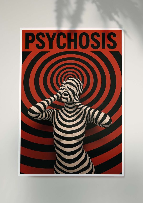 Abstract spiral illusion poster with human figure