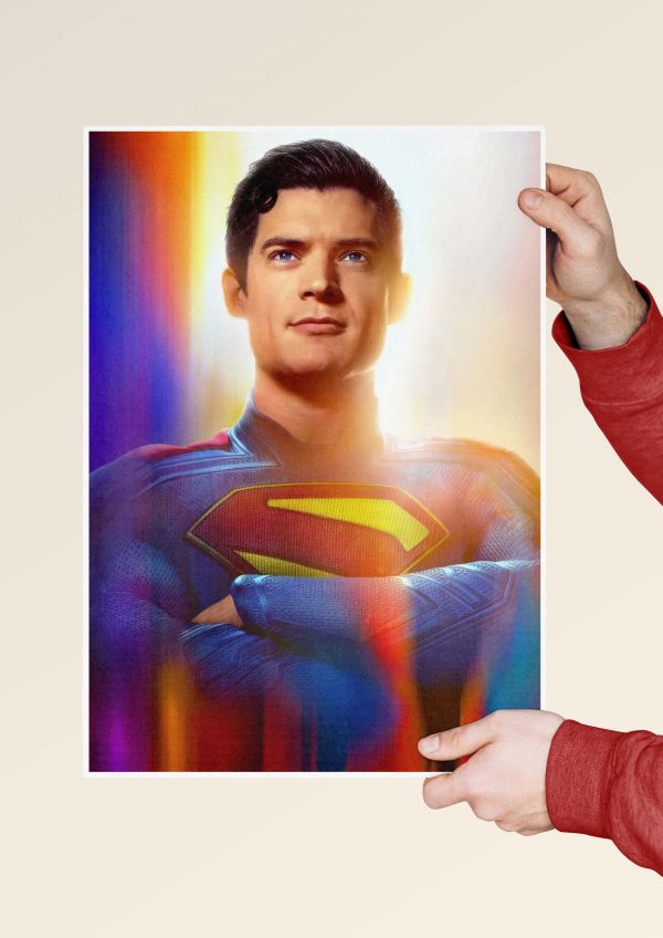 Heroic portrait of Superman glowing in light