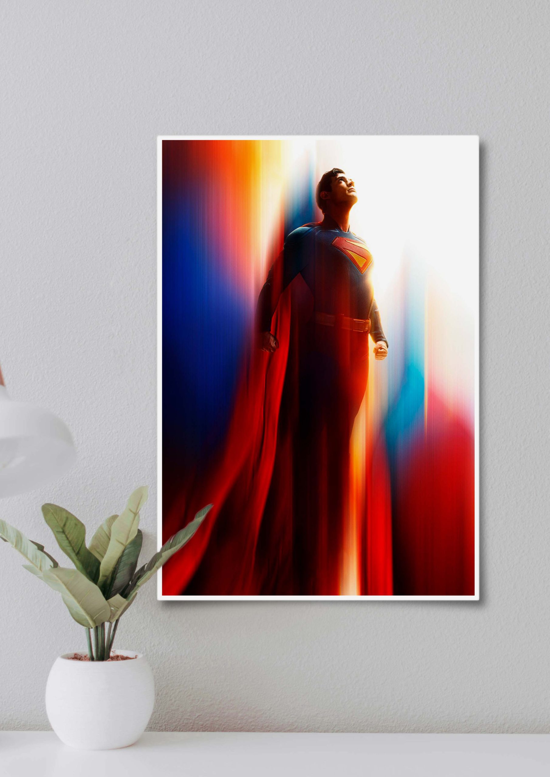 Bold Superman print flying toward the sky