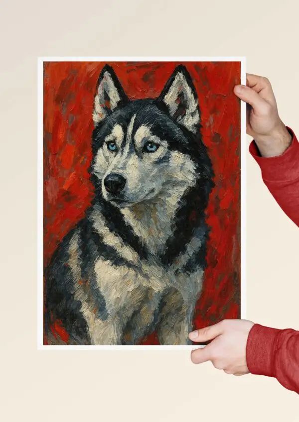 Siberian Husky art poster held in hands