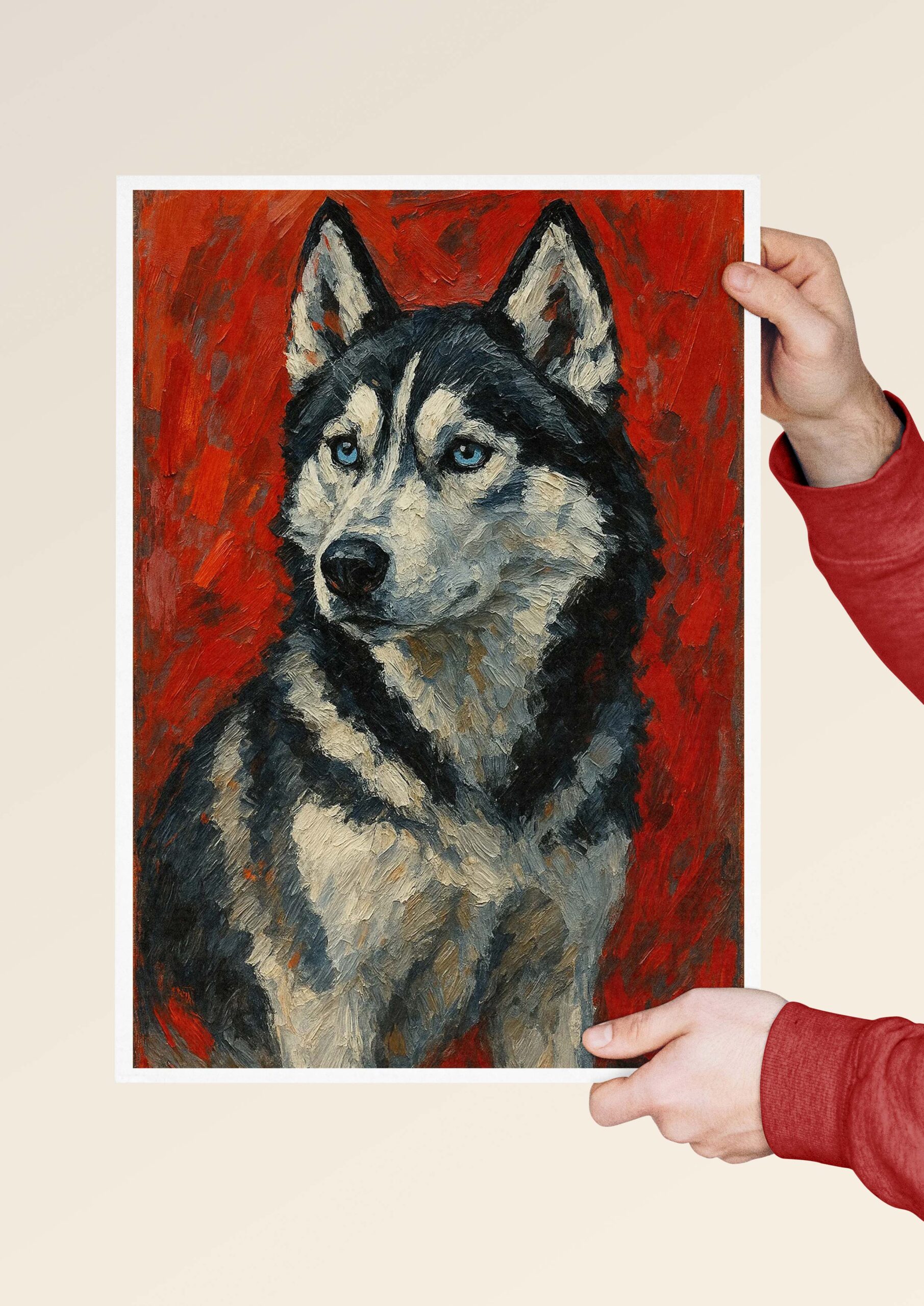 Siberian Husky art poster held in hands